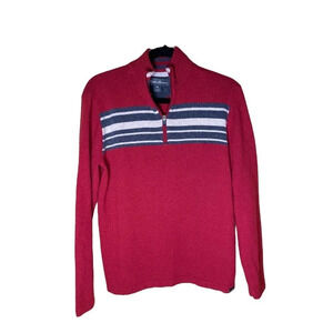 Eddie Bauer Men's Red Blue White Striped 3/4 Zip Wool Blend Sweater Size Small